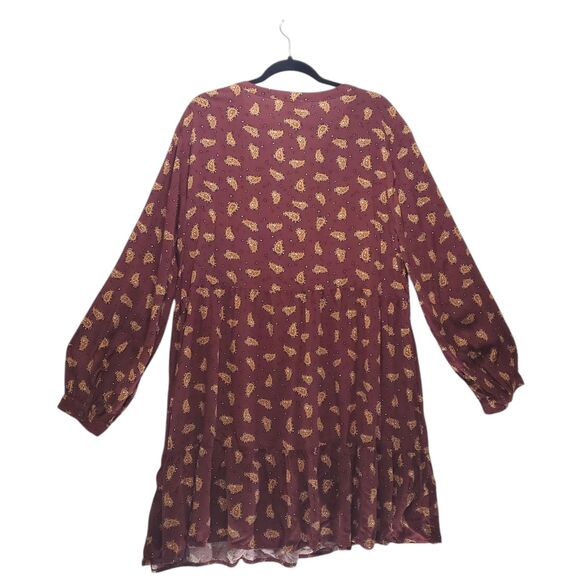 XXL Beachlunchlounge Paisley Alessi Babydoll Dress Tiered Knee Length Maroon - Picture 2 of 11